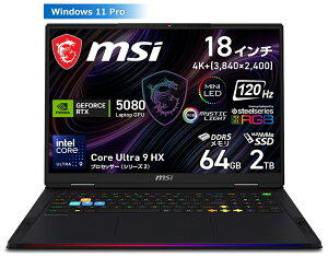 MSI�b�G���G�X�A�C �Q�[�~���O�m�[�g�p�\�R�� Raider 18 Max HX A2W(18�^/Windows11/Ultra 9 290HX Plus/������ 64GB/SSD 2TB/GeForce RTX 5080)�R�A�u���b�N Raider-18-Max-HX-A2WI-2630JP