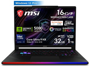 MSI�b�G���G�X�A�C �Q�[�~���O�m�[�g�p�\�R�� Raider 16 Max HX B2W(16�^/Windows11/Ultra 9 290HX Plus/������ 32GB/SSD 1TB/GeForce RTX 5080)�R�A�u���b�N Raider-16-Max-HX-B2WI-2660JP