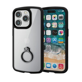 エレコム iPhone15 Pro（6.1inch/3眼）用 ケース ハイブリッド カバー 衝撃吸収 軽量 薄型 カメラレンズ保護設計 ストラップホール付 リング付 スタンド機能付 ストラップホールシート付 TOUGH SLIM LITE（ブラック） PM-A23CTSLFCRBK