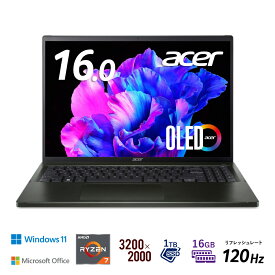 Acer｜エイサー 16.0型ノートパソコン Swift Edge（Ryzen7/ メモリ 16GB/ SSD 1TB/ Officeあり/OLED）オリビンブラック SFE16-43-A76ZJ/KF