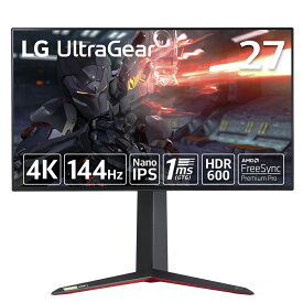 LG [27型LG UltraGear ゲーミングモニター 4K(3840×2160)@144Hz/HDMI2.1/1ms (GTG)/Nano IPS/DisplayHDR600/FreeSync PremiumPro/G-Sync Compatible/FPSカウンター/高さ調整/ピボット] 27GP95RP-B