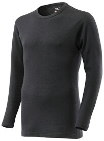 C2JAA60109M ミズノ メンズ ブレスサーモアンダーウエア 厚手ウール for 極寒 クルーネック長袖シャツ（ブラック・サイズ：M） MIZUNO 2023年モデル