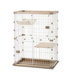 猫用品 ウッディキャットケージ 2段 PWCR-962V ライトナチュラル アイリスオーヤマ ウツデイキヤツトケ-ジ962V-RN
