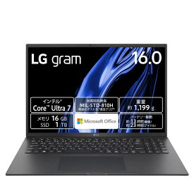 LG [ノートパソコン 16型、IPS液晶、WQXGA(2560×1600)/1199g/Core Ultra 7 155H/メモリ 16GB/SSD 1TB/DCI-P3 99％/顔認証/Windows 11 Home/Office Home ＆ Business 2021] LG gram 16Z90S-MA78J2