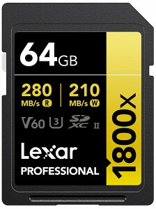 LexarbLT[ SDXCJ[h 64GB 1800x UHS-II GOLD U3 V60 LSD1800064G-B1NNJ