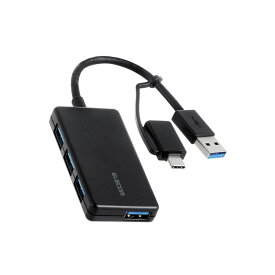 エレコム USB ハブ USB3.1 Gen1 USB-Aコネクタ Type-C 変換アダプター付 USB-Aポート ×4 バスパワー 超薄型 ケーブル長10cm（ブラック） Windows 11/10 MacBook Surface Chromebook PS5/4 他対応 U3H-CA4004BBK