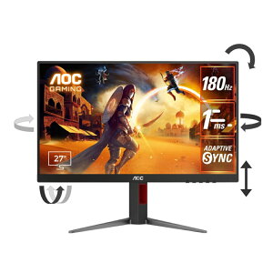 AOCbG[I[V[ Q[~OtfBXvC(27^/Fast IPS/FullHD 1920×1080/180Hz/1ms/HDR10/HDMI2.0/DP1.4/VESA/3Nۏ)(ubN) 27G4/11