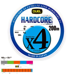 DUEL n[hRA X4 200m 10m×5FCG[}[LO(1.5/MAX25lb) H3249N-5CBL fG HARDCORE PEC
