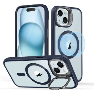 ESR iPhone 15 Plus�p MagSafe�Ή� �B��X�^���h�t���n�C�u���b�h�P�[�X�i�N���A�_�[�N�u���[�j Classic Hybrid Case with Stash Stand (HaloLock) ESR363