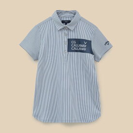 C24134203-1121-M キャロウェイ ウィメンズ ストライプジャガード半袖シャツ（ネイビー/ホワイト・サイズ：M） CALLAWAY