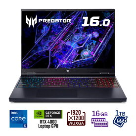 Acer（エイサー） 16型 ゲーミングノートパソコン Acer Predator Helios Neo 16（Core i7/ メモリ 16GB/ 1TB SSD/RTX 4060）アビサルブラック Predator PHN16-72-N76Z46