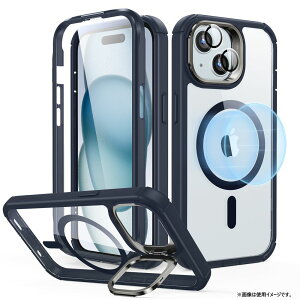 ESR iPhone 15�p �X�^���h�t���^�t�P�[�X�iClear Dark Blue�j Armor Tough Case with Stash Stand ESR411