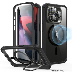 ESR iPhone 15 Pro�p �X�^���h�t���^�t�P�[�X�iClear Black�j Armor Tough Case with Stash Stand ESR414