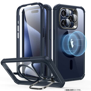 ESR iPhone 15 Pro�p �X�^���h�t���^�t�P�[�X�iClear Dark Blue�j Armor Tough Case with Stash Stand ESR415