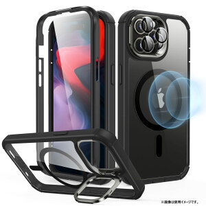ESR iPhone 15 Pro Max�p �X�^���h�t���^�t�P�[�X�iClear Black�j Armor Tough Case with Stash Stand ESR416