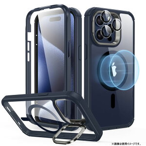 ESR iPhone 15 Pro Max�p �X�^���h�t���^�t�P�[�X�iClear Dark Blue�j Armor Tough Case with Stash Stand ESR417