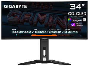 GIGABYTEbMKoCg Q[~OtfBXvC(34^/Ȗʌ^/OLED/UWQHD 3440×1440/240Hz/0.03ms/HDR400/HDMI2.1/DP1.4/USB TYPE-C/VESA/PIPEPBPΉ/3Nۏ)(ubN) OLEDQ[~Oj^[ MO34WQC2