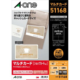 エーワン マルチカード 各種プリンタ兼用紙 A4判 10面 100シート キャッシュカードサイズ 51168