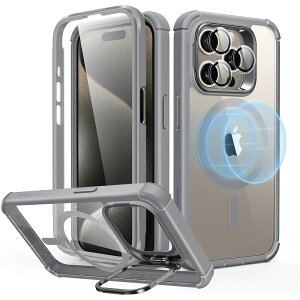 ESR iPhone 15 Pro�p Armor Tough Case with Stash Stand Clear Grey�i�N���A�O���[�j ESR482