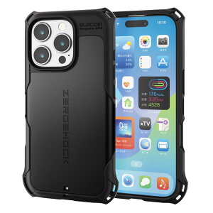 �G���R�� iPhone 16 Pro�p �n�C�u���b�h�P�[�X �Ռ��z�� �J���������Y�ی�݌v �X�g���b�v�z�[���t �t�B�����t ZEROSHOCK�i�u���b�N�j PM-A24CZEROBK