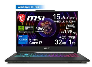 MSIbGGXAC Q[~Om[gp\R CYBORG15-A13VFKi15.6^/Windows 11 Pro/Core i7/ 32GB/SSD 1TB/GeForce RTX 4060 /pzL[{[hjubN Cyborg-15-A13VFK-6403JP