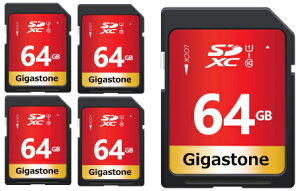 GigastonebMKXg[ SDXC[J[h 64GB Class10 UHS-I V10y5Zbgz GJSXR-64GU1-RED-5PK