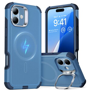 ESR iPhone 16�p MagSafe�Ή� Cyber�^�t�P�[�X�B��X�^���h�t���P�[�X�iLight Blue�j Cyber Tough Case with Stash Stand (HaloLock) ESR652