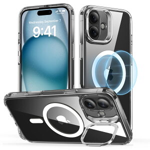 ESR iPhone 16 Plusp MagSafeΉ BX^htnCubhP[XiClearj Classic Hybrid Case with Stash Stand (HaloLock) ESR641