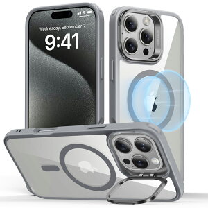ESR iPhone 16 Pro Maxp MagSafeΉ BX^htnCubhP[X iGrey Clearj Classic Hybrid Case with Stash Stand (HaloLock) ESR650