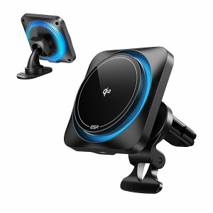 ESR Qi2F 15W[d pt@tMagSafeΉԍڃz_[iubNj ESR678 Qi2 HaloLock Wireless Car Charger with CryoBoost Black