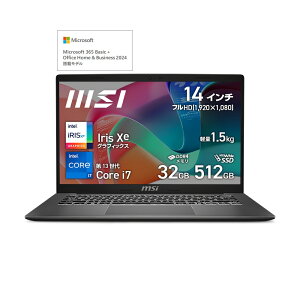 MSIbGGXAC m[gp\R Modern 14i14^/Windows 11 Home/Office2024/Core i7-1355U/ 32GB/SSD 512GB/Ce Iris Xe/eL[X{L[{[hjv`iOC ModernV[Y Modern-14-F13MG-50