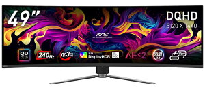 MSI�b�G���G�X�A�C �Q�[�~���O�t���f�B�X�v���C(49�^/�Ȗʌ^/QD-OLED/DQHD 5120×1440/240Hz/0.03ms/HDR400/HDMI2.1/DP1.4a/USB TYPE-C/VESA/PIP�EPBP�Ή�/3�N�ۏ�)(�u���b�N) MPG 491CQPX QD-OLED