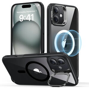 ESR iPhone 16�p MagSafe�Ή� �B��X�^���h�t���n�C�u���b�h�P�[�X)�iBlack�j Classic Hybrid Case with Stash Stand(HaloLock ESR638