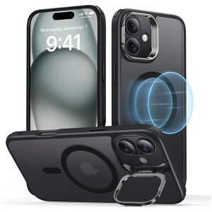 ESR iPhone 16�p MagSafe�Ή� �B��X�^���h�t���n�C�u���b�h�P�[�X�iFrosted Black�j Classic Hybrid Case with Stash Stand(HaloLock) ESR639