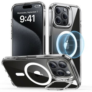 ESR iPhone 16 Pro�p MagSafe�Ή� �B��X�^���h�t���n�C�u���b�h�P�[�X�iClear�j Classic Hybrid Case with Stash Stand (HaloLock) ESR643