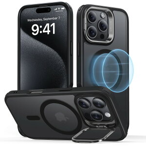 ESR iPhone 16 Pro�p MagSafe�Ή� �B��X�^���h�t���n�C�u���b�h�P�[�X�iFrosted Black�j Classic Hybrid Case with Stash Stand (HaloLock) ESR645