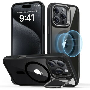 ESR iPhone 16 Pro�p MagSafe�Ή� �B��X�^���h�t���n�C�u���b�h�P�[�X�iClear Black�j Classic Hybrid Case with Stash Stand (HaloLock) ESR644