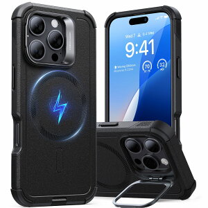 ESR iPhone 16 Pro�p MagSafe�Ή� Cyber�^�t�P�[�X�B��X�^���h�t���P�[�X�iBlack�j Cyber Tough Case with Stash Stand (HaloLock) ESR655