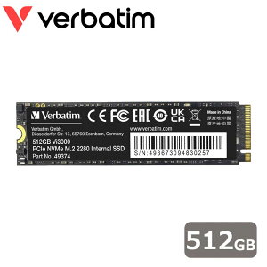 Verbatimbo[xC^ yKizVerbatim SSD Vi3000 PCIe NVMe M.2 Gen3 x4 512GB 49374-J