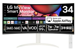 LGGNgjNXbGW[ webOSډtfBXvC(34^/Ȗʌ^/VA/UWQHD 3440×1440/100Hz/5ms/HDR10/HDMI/VESA/3Nۏ؁EP_ۏ)(zCg) MyView Smart Monitor 34SR65QC-W