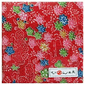 NBK ちりめんカットクロス 23×33cm(友禅・花柄×赤) Y001-02