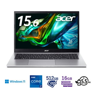 AcerbGCT[ 15.6^m[gp\R Aspire 3iIntel Core i7/  16GB/ SSD 512 GB/ LCD/ Iris Xe GraphicsjVo[ A315-59-H76Y