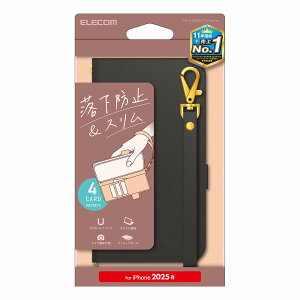 �G���R�� iPhone 16e�p �P�[�X ���U�[ �J�o�[ �蒠�^ �}�O�l�b�g �t���b�v �Ռ��z�� �X�g���b�v�z�[���t �n���h�X�g���b�v�t �X�^���h�@�\�t �J�[�h�P�[�X�@�\�t�i�u���b�N�j PM-A25SPLFY4BK