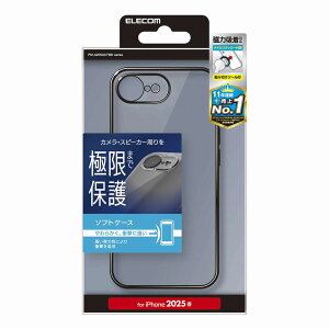 �G���R�� iPhone 16e�p �P�[�X �\�t�g �J�o�[ �Ռ��z�� �J���������Y�ی�݌v ���^���X�e�b�J�[�t �Ɍ��ی�i���^���b�N�u���b�N�j PM-A25SUCTMKBK