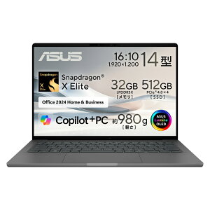 ASUSbGCX[X m[gp\R ASUS Zenbook SORA UX3407RA(14^/ Windows 11Home/ Snapdragon X Elite/ OLED/  32GB/ 512GB SSD/Office HomeBusiness)ACXhO[ UX3407RA-HA32570GRS