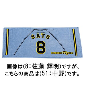ミズノ 【阪神タイガース公認】応援プリントユニフォーム柄フェイスタオル ビジター(51:中野 拓夢) 12JRXTB851F 【阪神タイガース】 MIZUNO 2025年