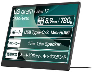 LGGNgjNXbGW[ oCtfBXvC(17^/IPS/WQXGA 2560×1600/60Hz/30ms/MiniHDMI/USB Type-C/3Nۏ) gram {view 17MT70