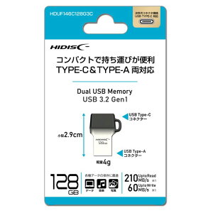HIDISC Type-C �� Type-A ���Ή� USB�t���b�V�������� 128GB HDUF146C128G3C