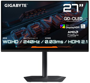 GIGABYTEbMKoCg Q[~OtfBXvC(27^/OLED/WQHD 2560×1440/240Hz/0.03ms/HDR400/HDMI2.1/DP1.4/USB TYPE-C/VESA/PIPEPBPΉ/3Nۏ)(ubN) OLEDQ[~Oj^[ MO27Q2