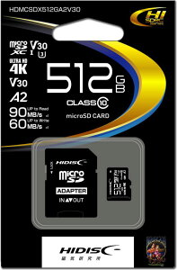 HIDISC microSDXC[J[h 512GB Class10 UHS-I HDMCSDX512GA2V30